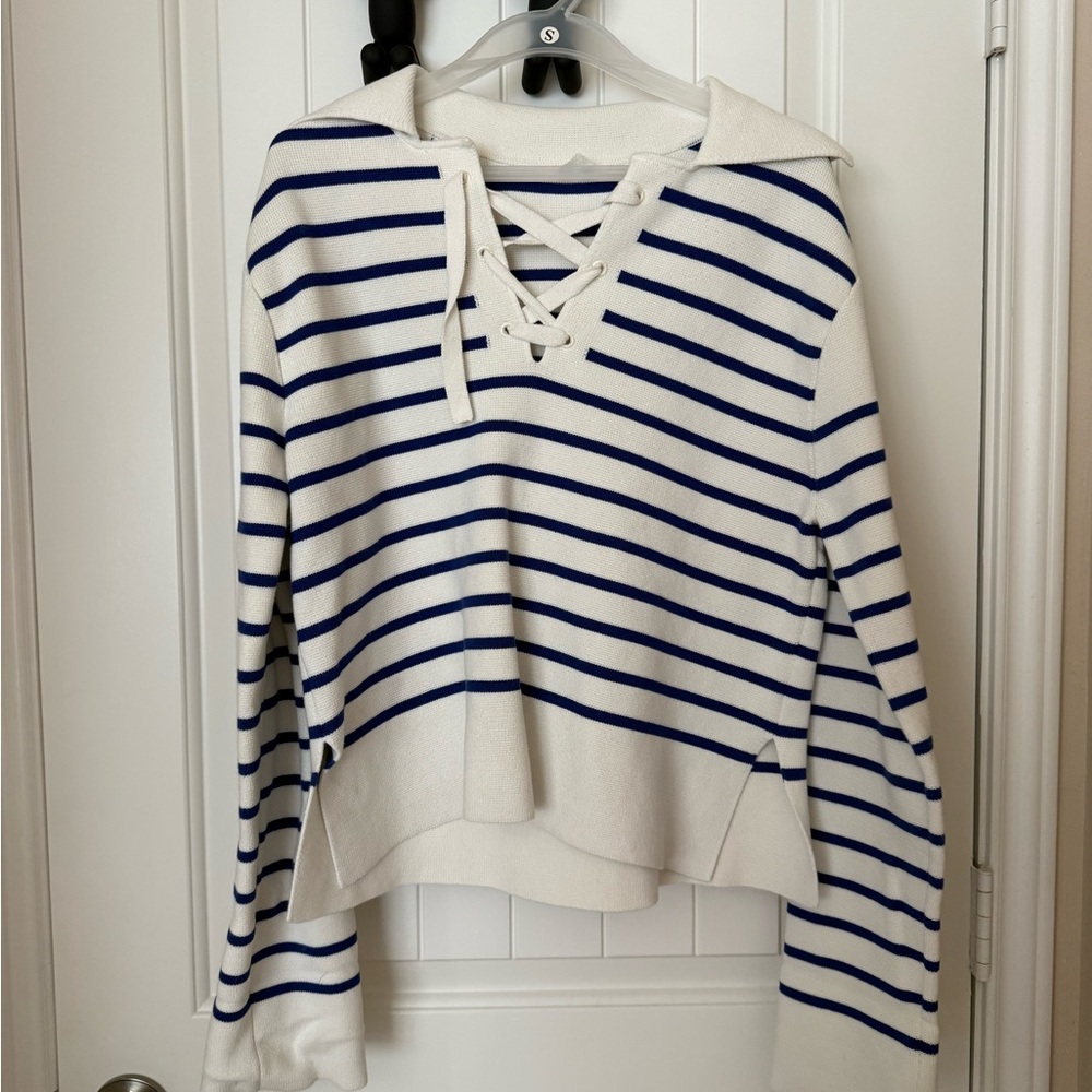 Striped Lace-Up Sweater